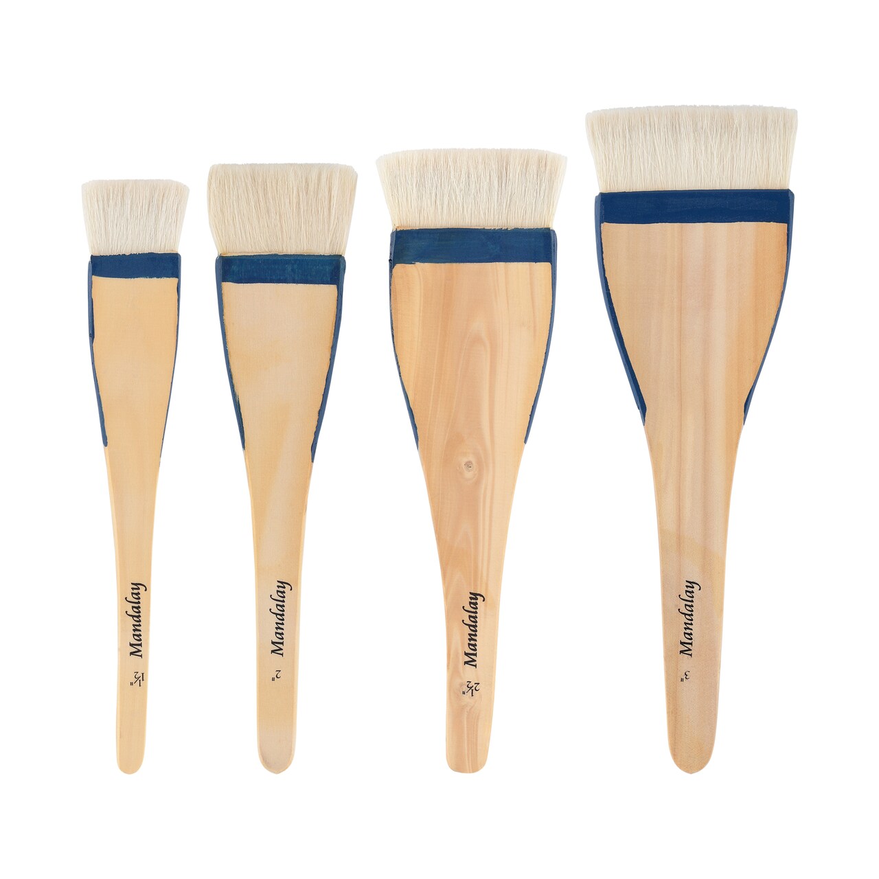 Creative Mark Mandalay Professional Goat Hair Hake Brush - Set of 4 Wide Paint Brushes with Paddle Handle for Professional Artists - Soft Natural Bristles Ideal for Sumi-e and Color Washes